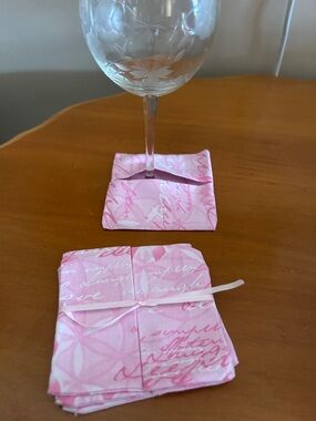 Pink Fabric Wine Glass Coasters